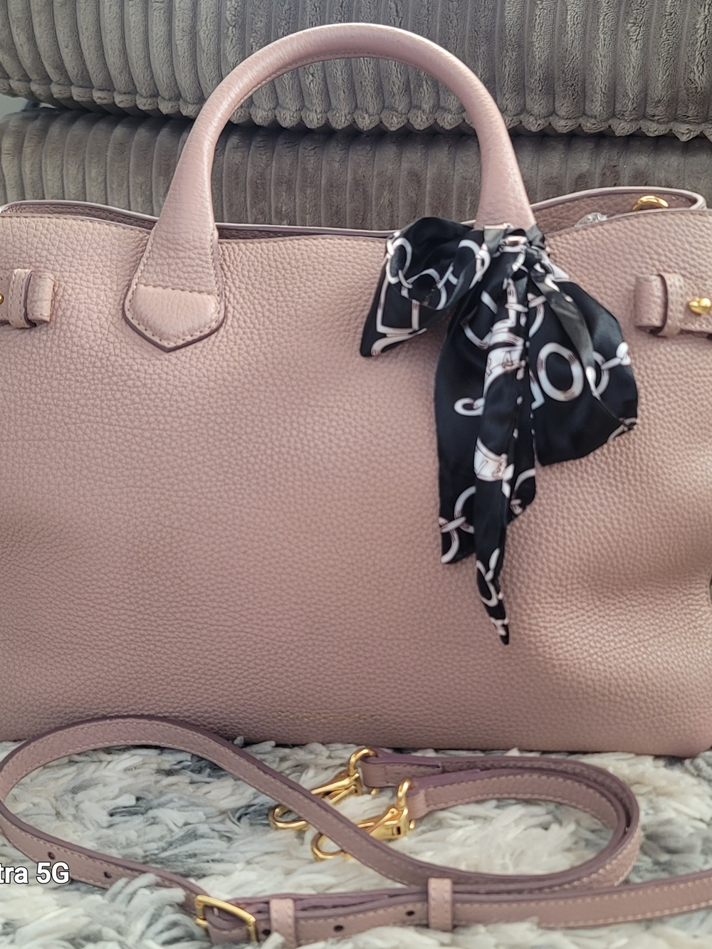 Burberry Blush Pink Pebbled Leather Satchel with Gold Hardware